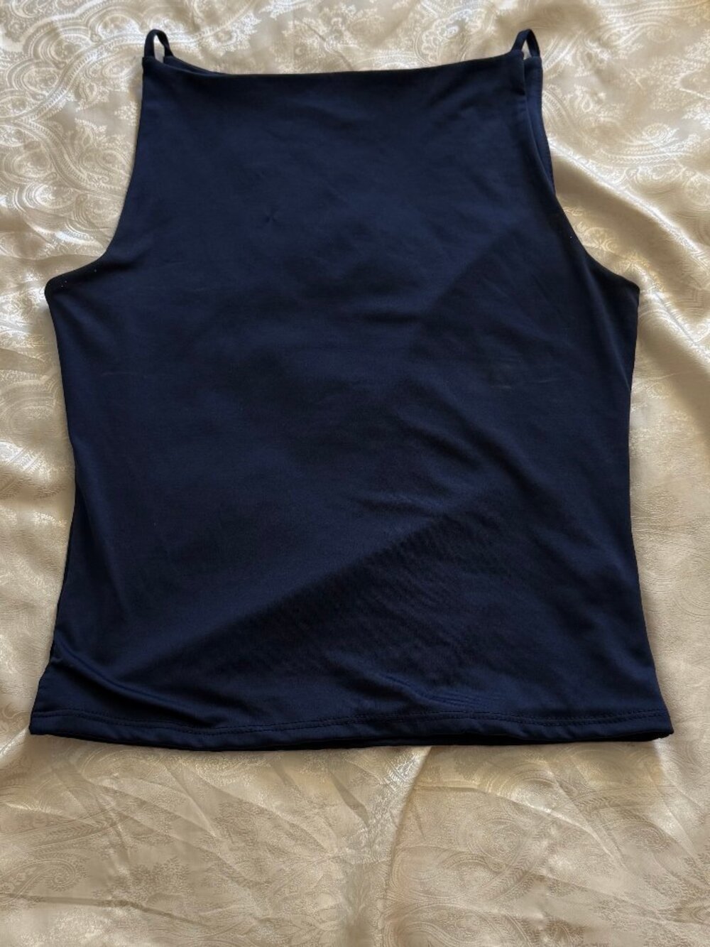 Live in the Moment Navy High-Neck Boat Neck Fitted Tank – Size L